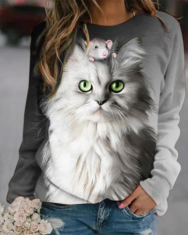 Cute Cat Digital Printed Sweatshirt