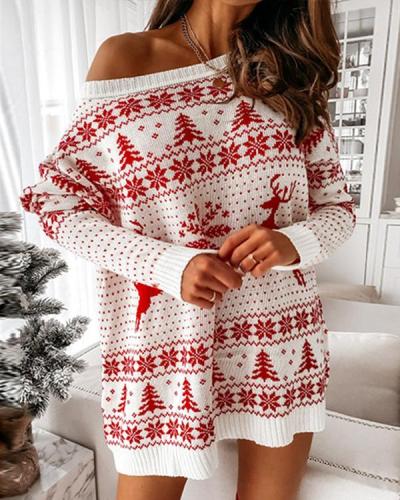 Women Christmas Loose Long Sleeve Dresses