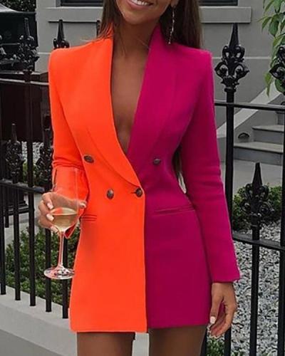 Colorblock Double Breasted Blazer Dress