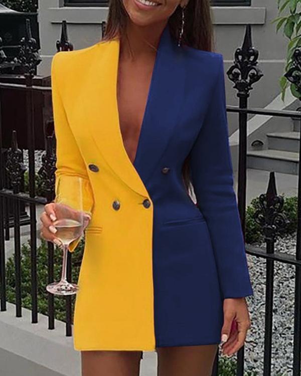Colorblock Double Breasted Blazer Dress