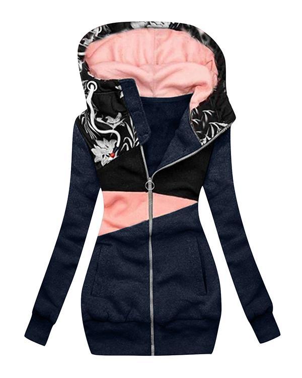 Women's Vacation Patchwork Extended Hooded Jacket