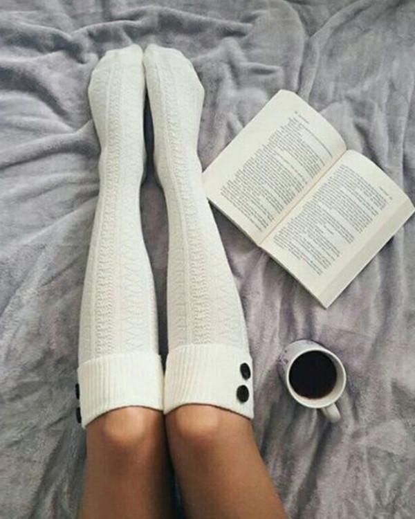 Knitted Long Thigh High Socks One Size