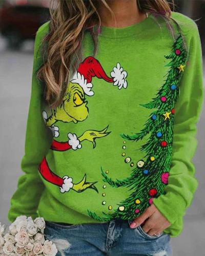 Women Christmas Grinch Tree Print Sweatshirt