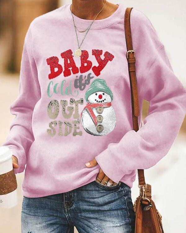 Baby Cold It's Out Side Letter Snowman Printed Cartoon Christmas T-shirt