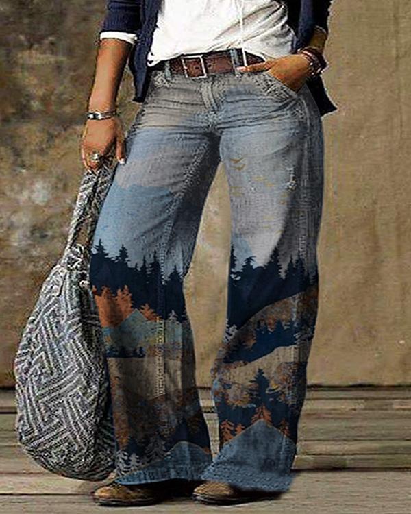 Vintage Color Block Plaid Print Pocket Woman Pant Bottom