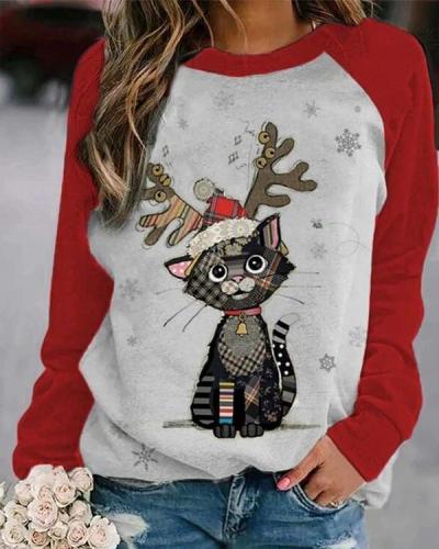 Women's Christmas Red Animal Print Sweatshirt