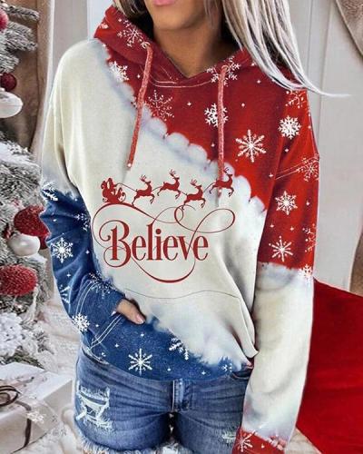 Christmas Red and Blue Contrast Print Hoodie Sweatshirt