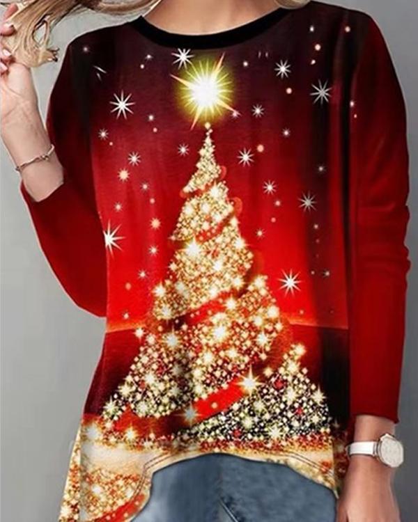 Christmas Tree Graphic Print Long Sleeves T-shirt