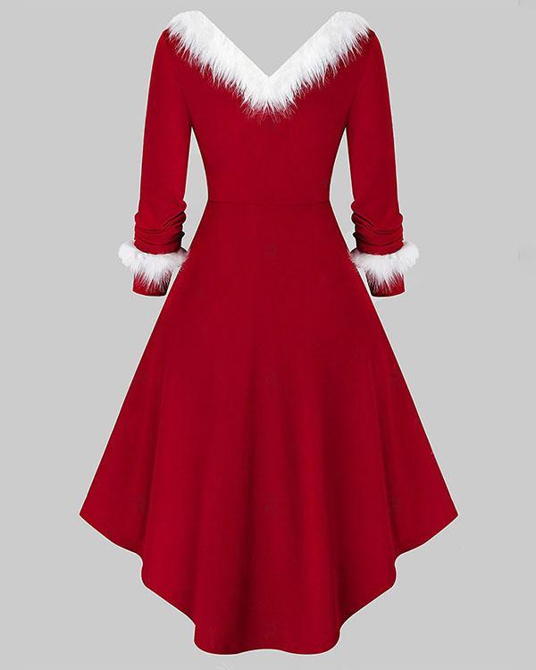 Christmas Solid Long Sleeves A-line Elegant Gown Princess Dress