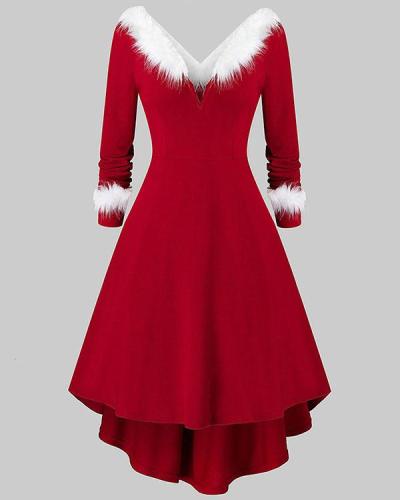 Christmas Solid Long Sleeves A-line Elegant Gown Princess Dress