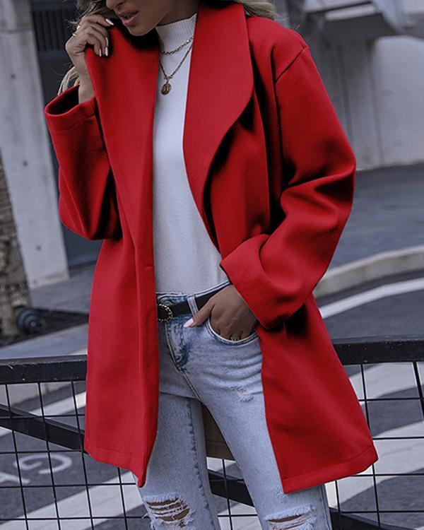 Fashionable Elegant Women Plain Turn Down Collar Long Coats