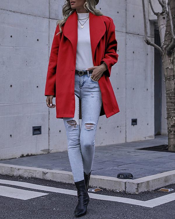 Fashionable Elegant Women Plain Turn Down Collar Long Coats