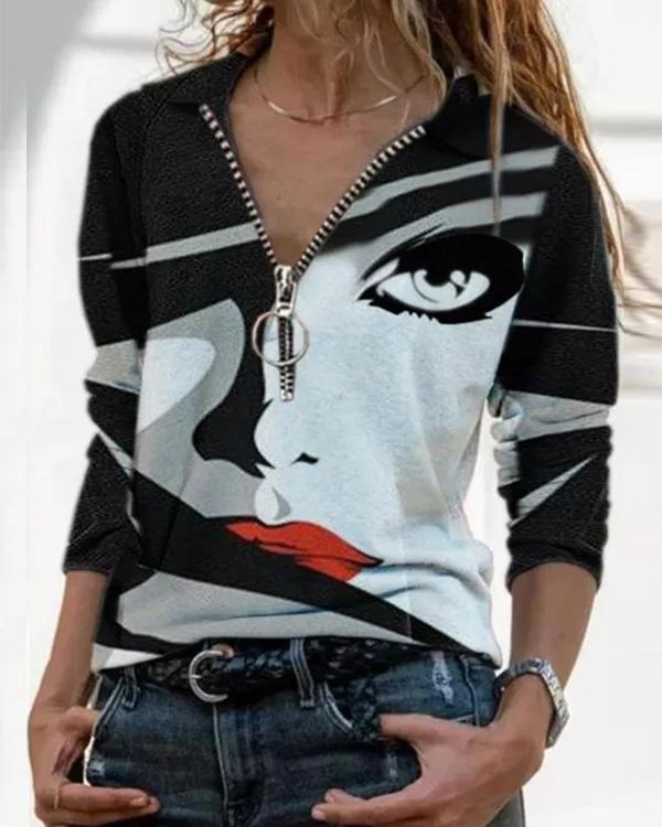 Shirt Collar Streetwear Figure Print Blouses