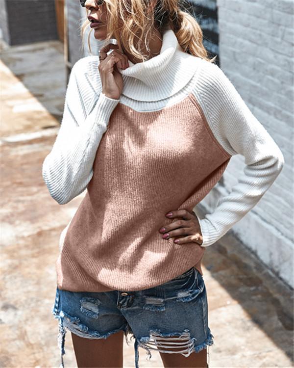Colour Blocking Turtleneck Chic Women Sweater