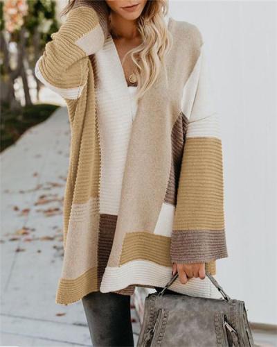 Color Blocks Open Front Cardigan