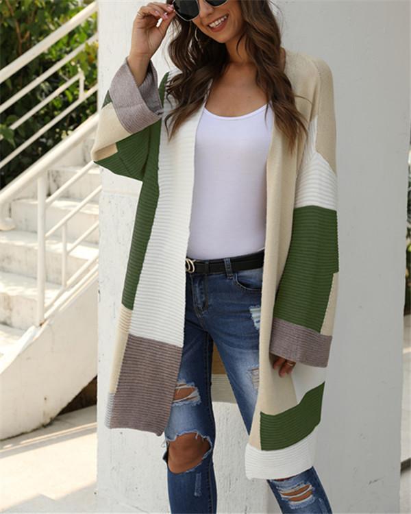 Color Blocks Open Front Cardigan