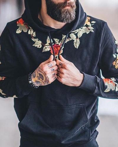 Fashion Mens Floral Embroidery Sweatshirts Hoodie