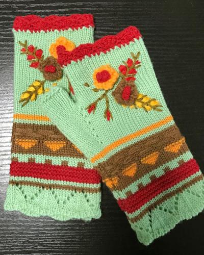 Casual Flower Decor Knitted Gloves Handwarmers