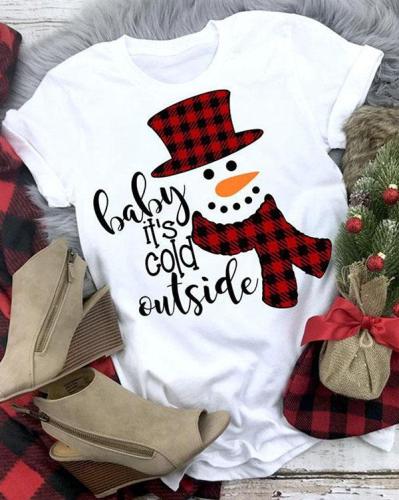 Buffalo Plaid Merry Christmas Snow Man T-Shirt