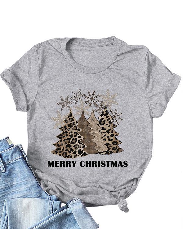 Christmas Tree Print O-Neck T-Shirt Tee