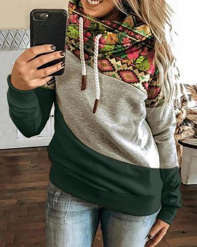 Color-Block Long Sleeve Solid Shift Sweatshirt