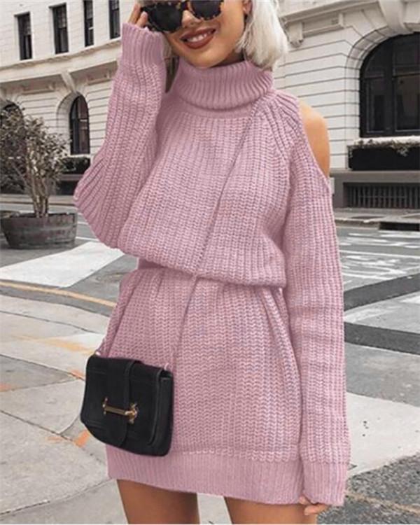 Turtleneck Hollow Out Knitted Sweater Dress