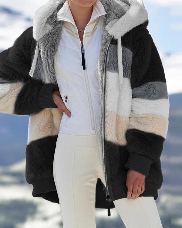 US$ 51.28 - Contrasting Lamb Wool Padded Coat - www.tangdress.com