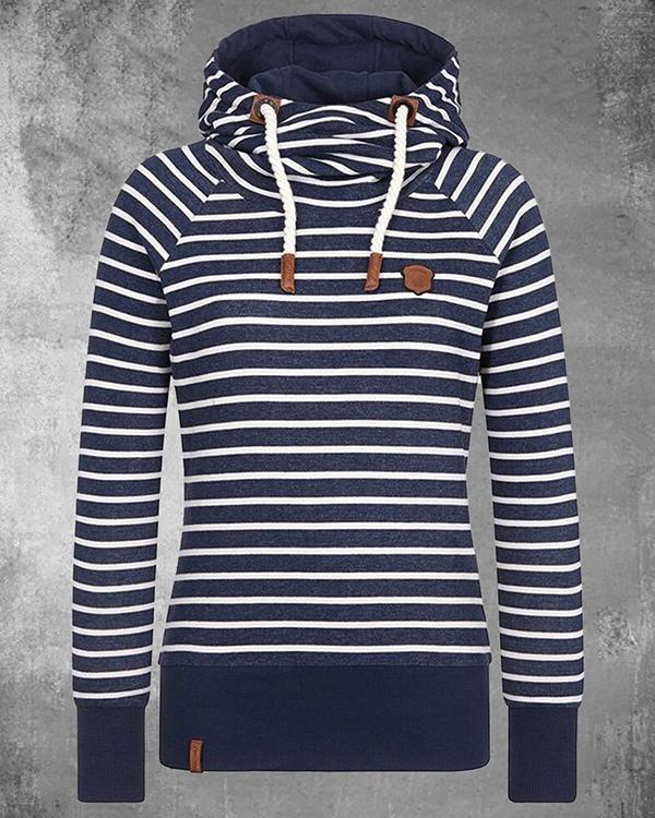 Stripe Cotton-blend Fleece Hoodie Sweatshirt