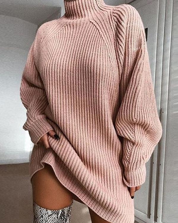Women's Basic Knitted Solid Colored Plain Dress Sweater Dress