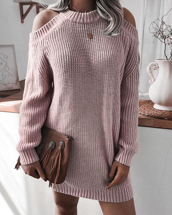 US$ 42.98 - Women's Casual Loose Fit Cold Shoulder Chunky Knitted Dress ...