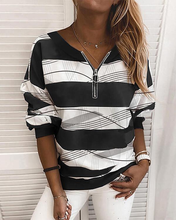 Striped Print V-Neck Long Sleeves Sweatshirt