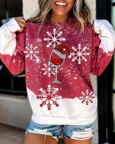 Print Round Neck Long Sleeves Christmas Sweatshirt