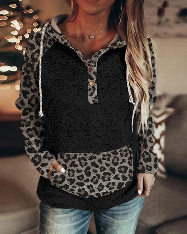 Leopard Print Grid Long Sleeves Sweatshirt