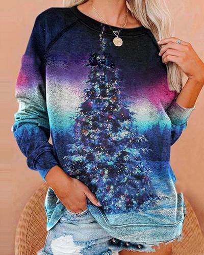 Christmas Tree Ombre Colorful Long Sleeve Sweatshirt