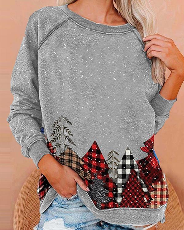 Plaid Christmas Tree Print Cute Sweatshirt