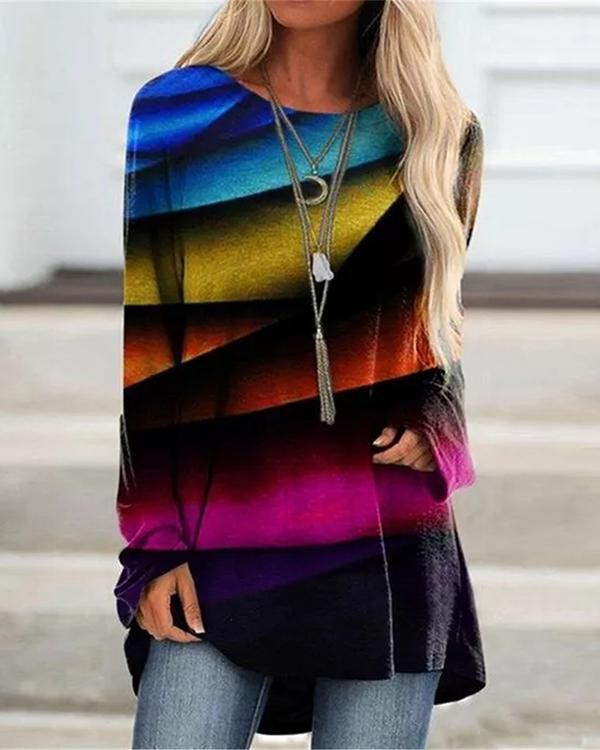 Women Printed O Neck Colorful Long Sleeve Blouses