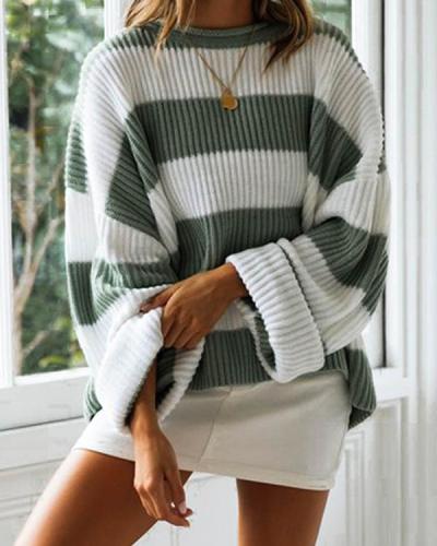 Fashion Loose Stripe Round neck Knit Sweaters