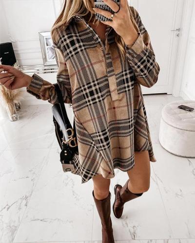 Plaid Long Sleeves Shift Above Knee Casual Shirt Dresses