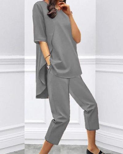 Loose Short-sleeved Casual Cropped Two-piece Suit