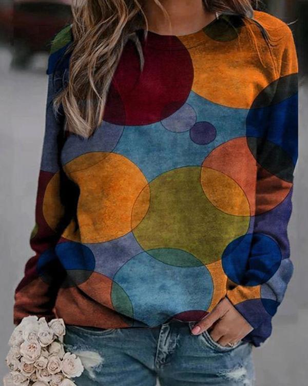 Colorblock Printed Crew Neck Print Sweatshirt