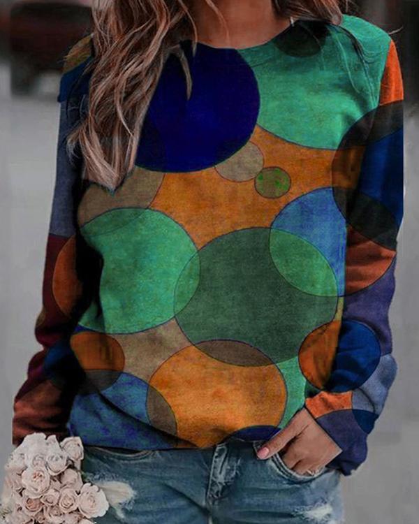 Colorblock Printed Crew Neck Print Sweatshirt