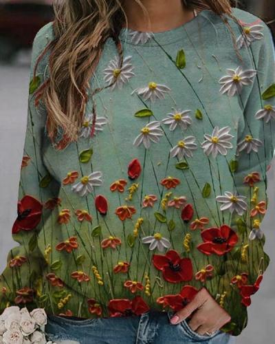 Holiday Floral Oil Painting Casual Shirts&Tops