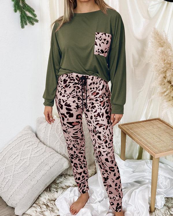 Leopard Print Casual Cotton Loungewear Women's Two Piece Sets