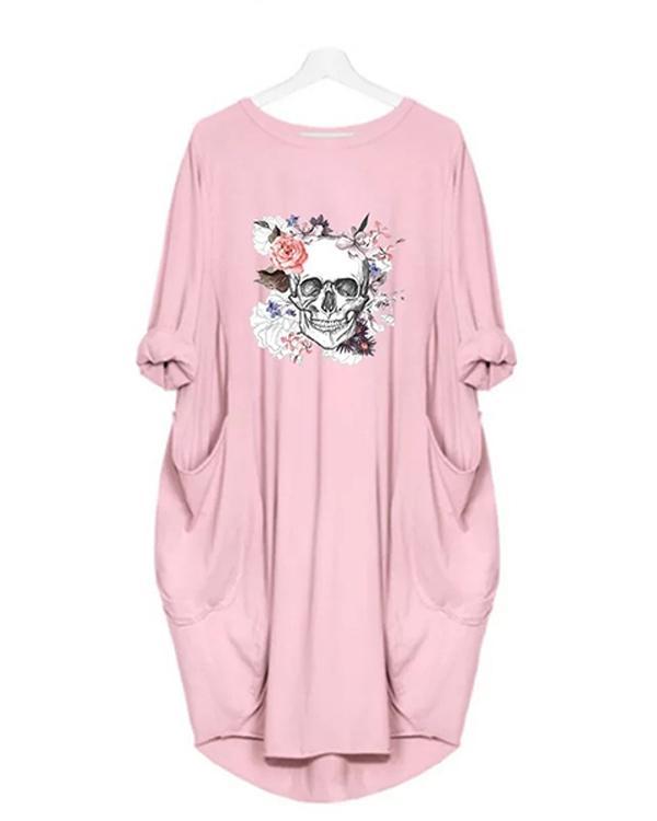 Women Skull Printed Casual Irregular Plus Size Dress