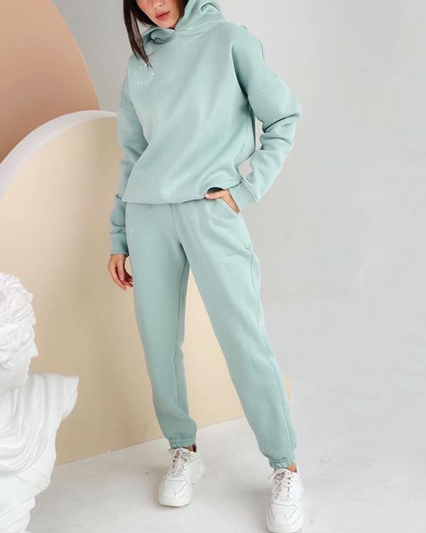 Women Tracksuits 2 Pieces Sets Street Style Hooded Sweatshirt