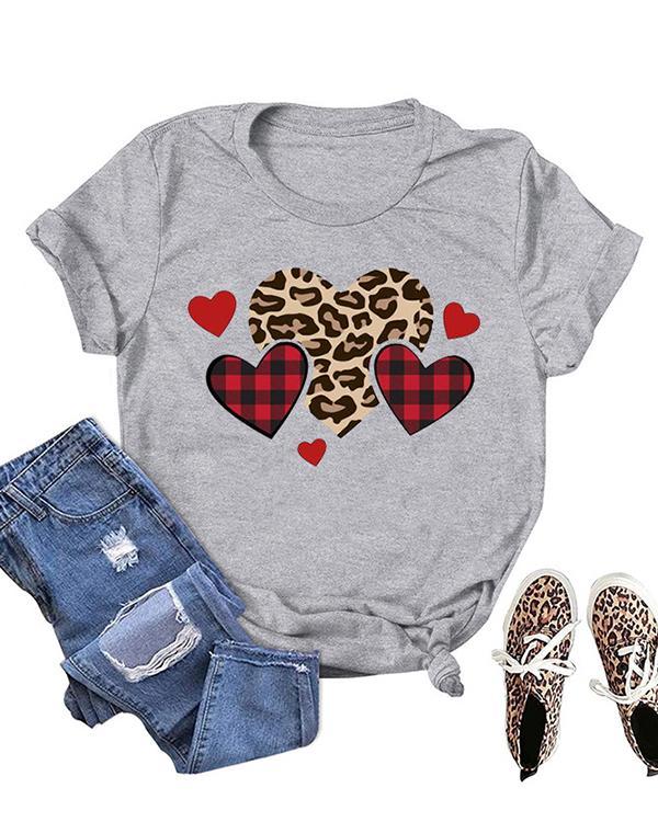 Love Heart Printed Casual Short Sleeves T-Shirt