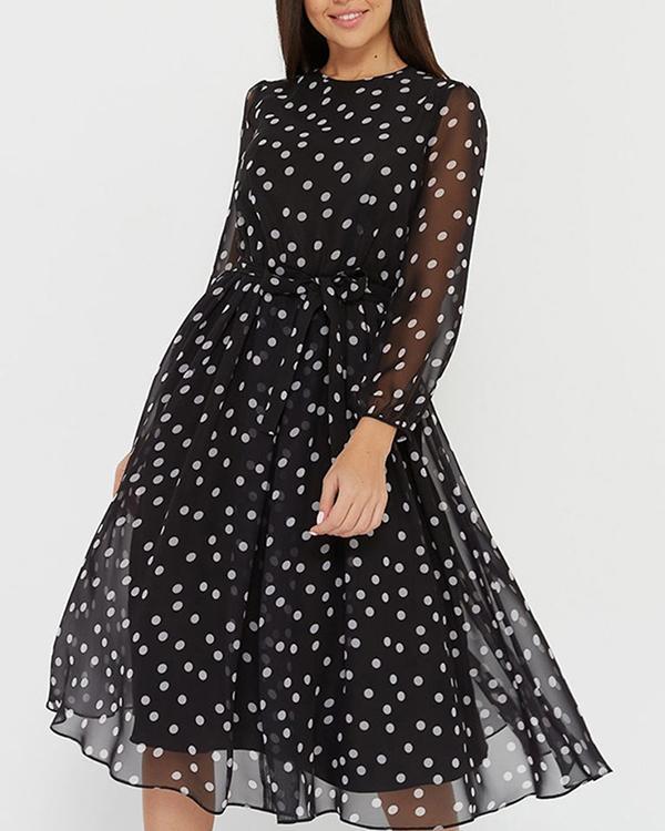 Elegant Chiffon Floral/Dot Print Long Sleeve Spring Women Dresses