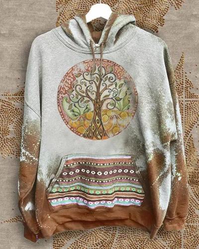 Retro Printed Tie Dye Long sleeve Pocket Hoodies