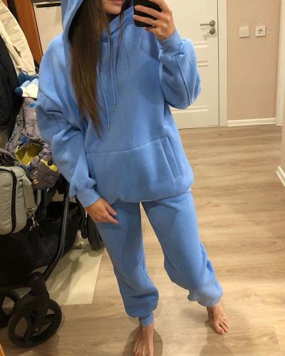 Women Oversize Fleece Tracksuits 2 Pieces Sets Streetshot Hoodie&Sweatpants