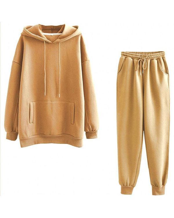 Women Oversize Fleece Tracksuits 2 Pieces Sets Streetshot Hoodie&Sweatpants